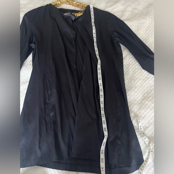 Eileen Fisher 100% Silk Black Open-Front Long Drapey Cardigan with Pockets - Picture 8 of 8